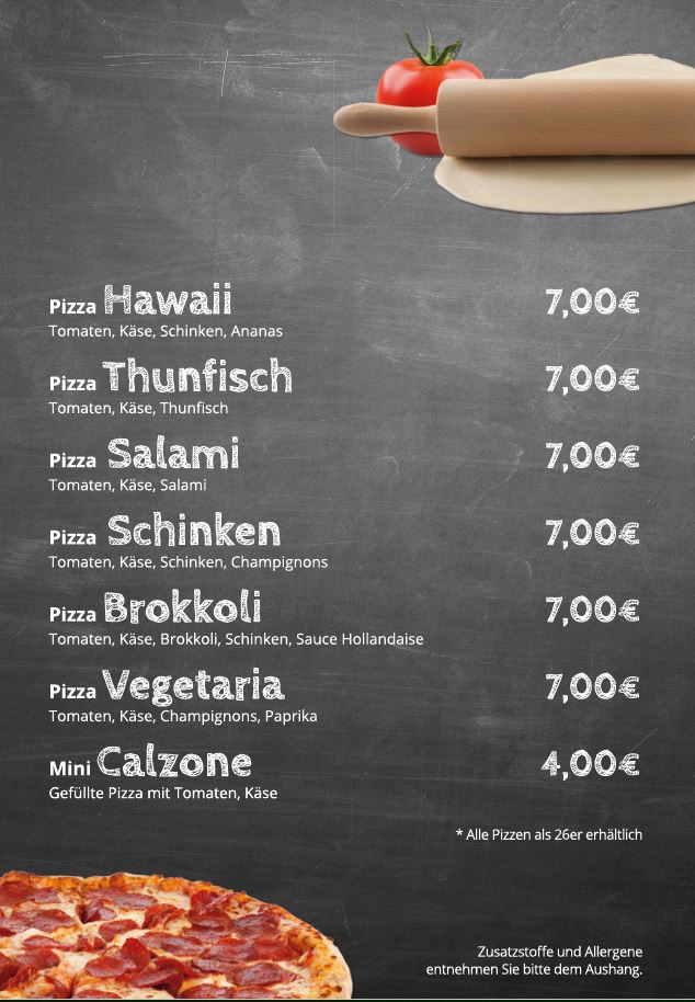 Preisliste Pizza
